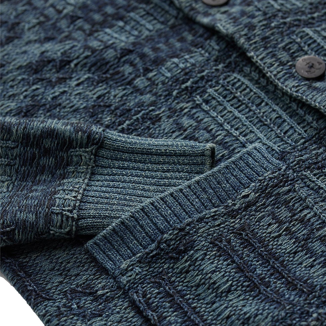 RRL By Ralph Lauren Indigo Jacquard Knit Cotton Cardigan Indigo