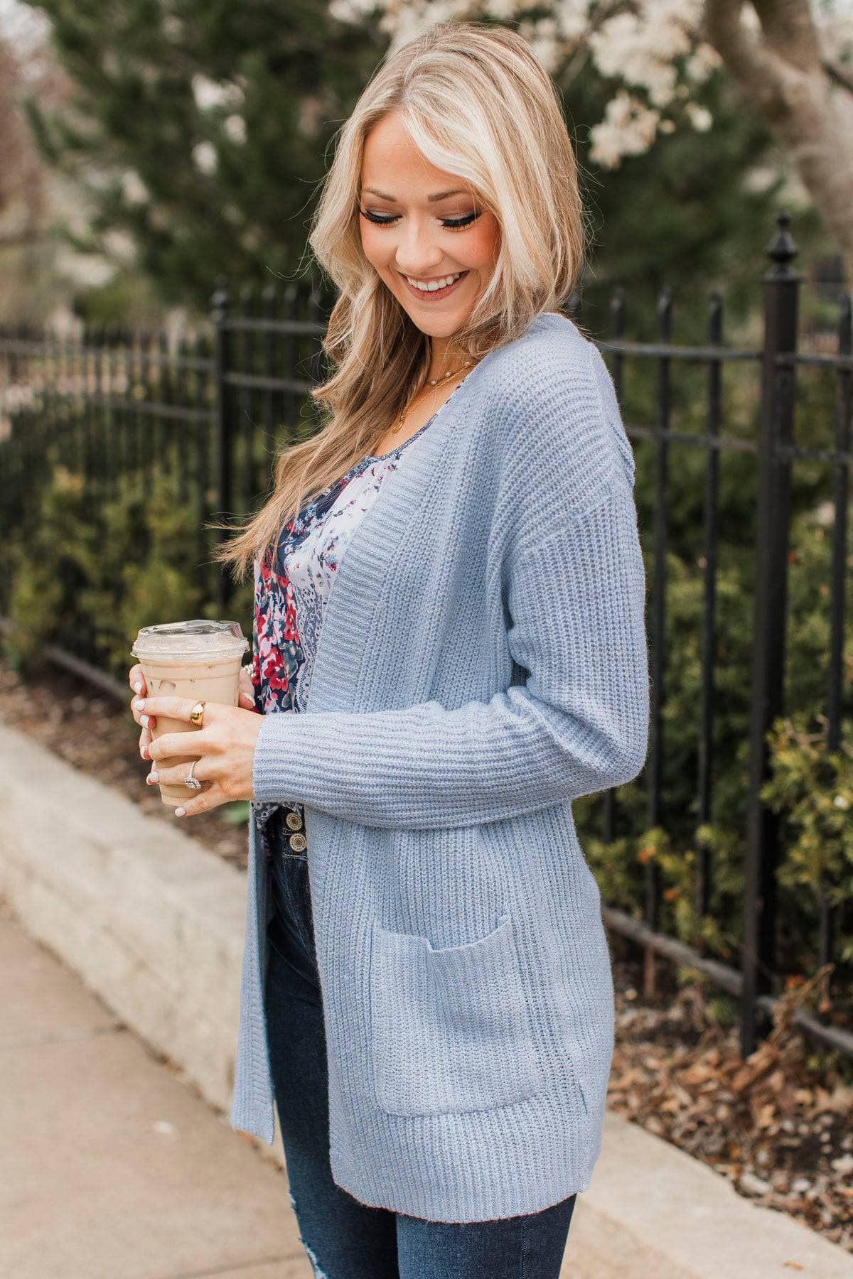 Take Me Places Knit Cardigan- Baby Blue