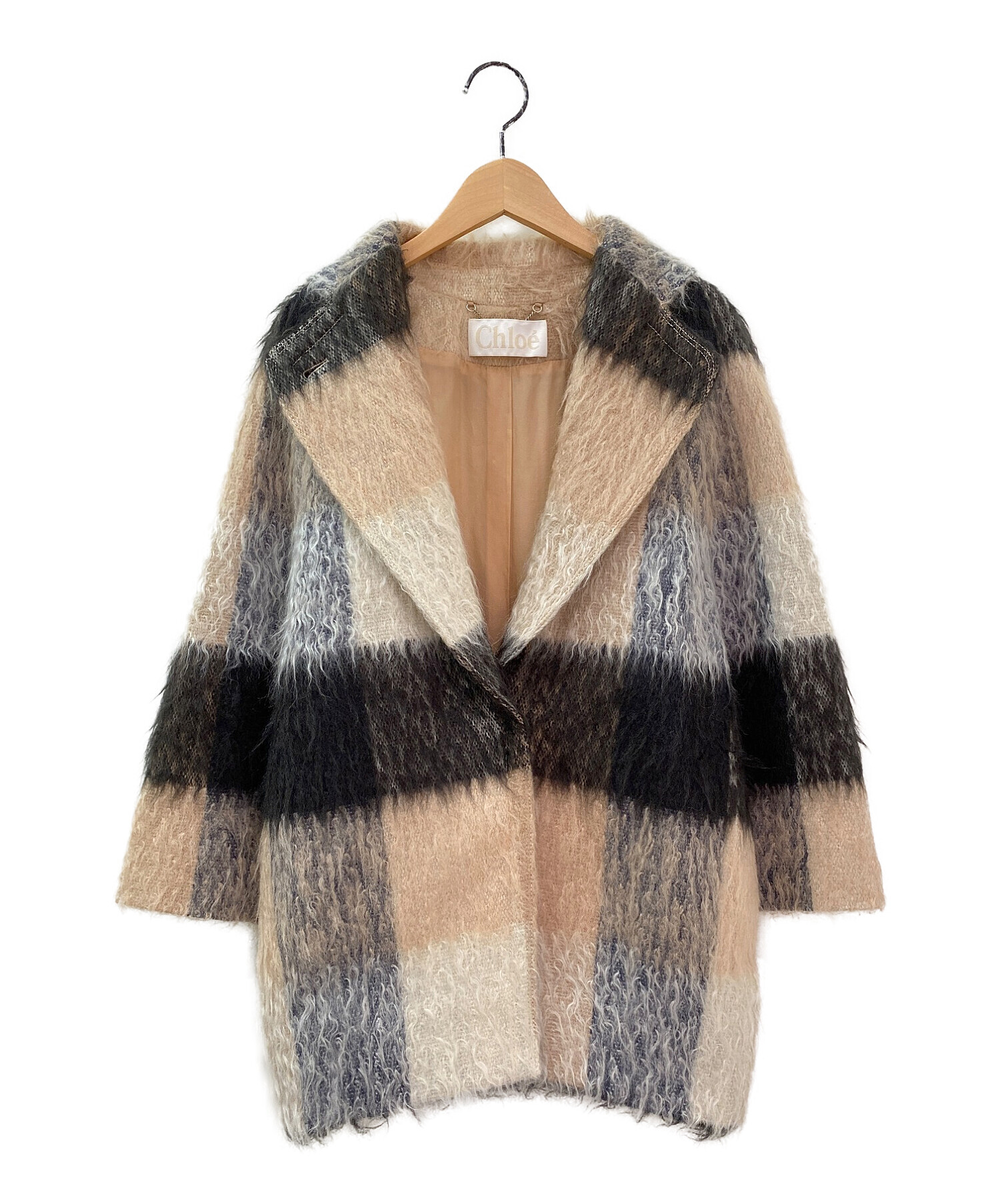 中古・古着通販】Chloe (クロエ) チェックモヘアショートコート マルチ