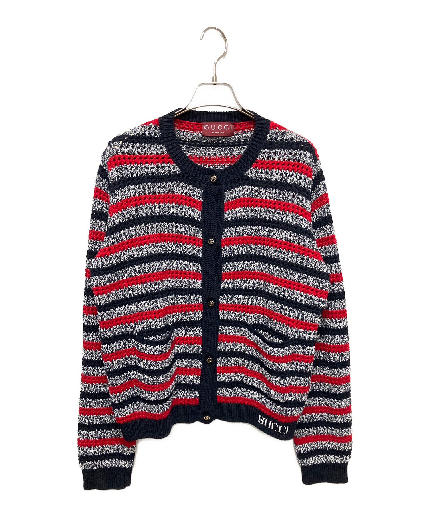 中古・古着通販】GUCCI (グッチ) GGボタン ボーダーカーディガン