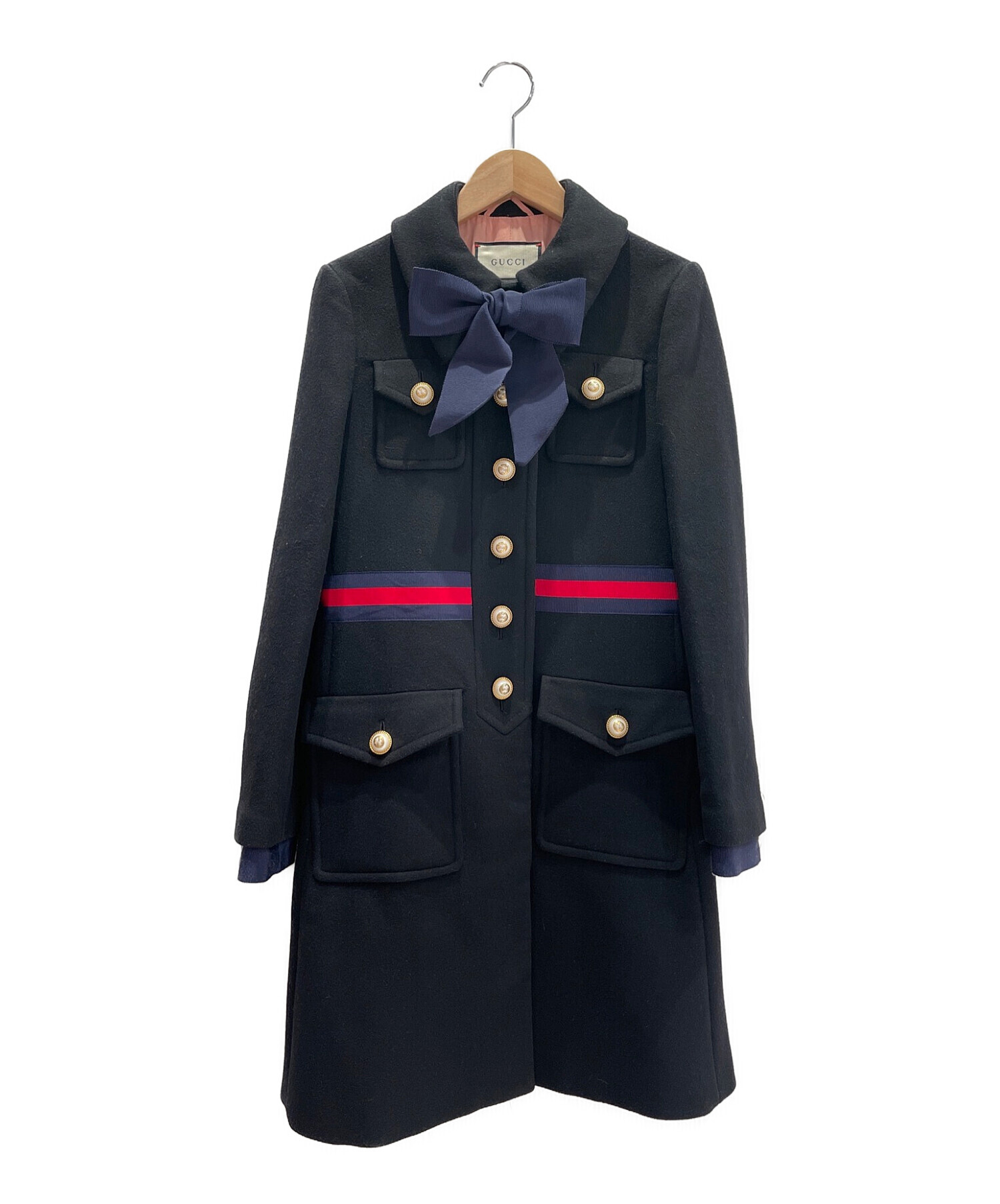 中古・古着通販】GUCCI (グッチ) シェリーラインウールコート ブラック