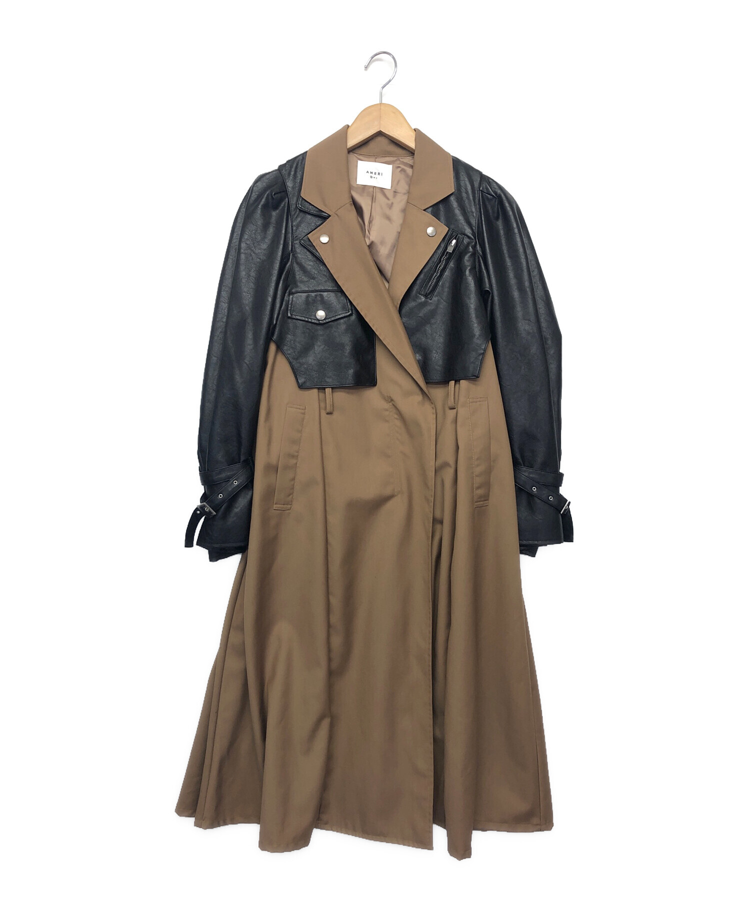 中古・古着通販】AMERI (アメリ) ライダースドッキングコート ベージュ