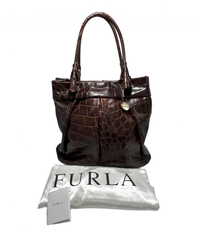 中古・古着通販】FURLA (フルラ) レザー型押しトートバッグ ブラウン