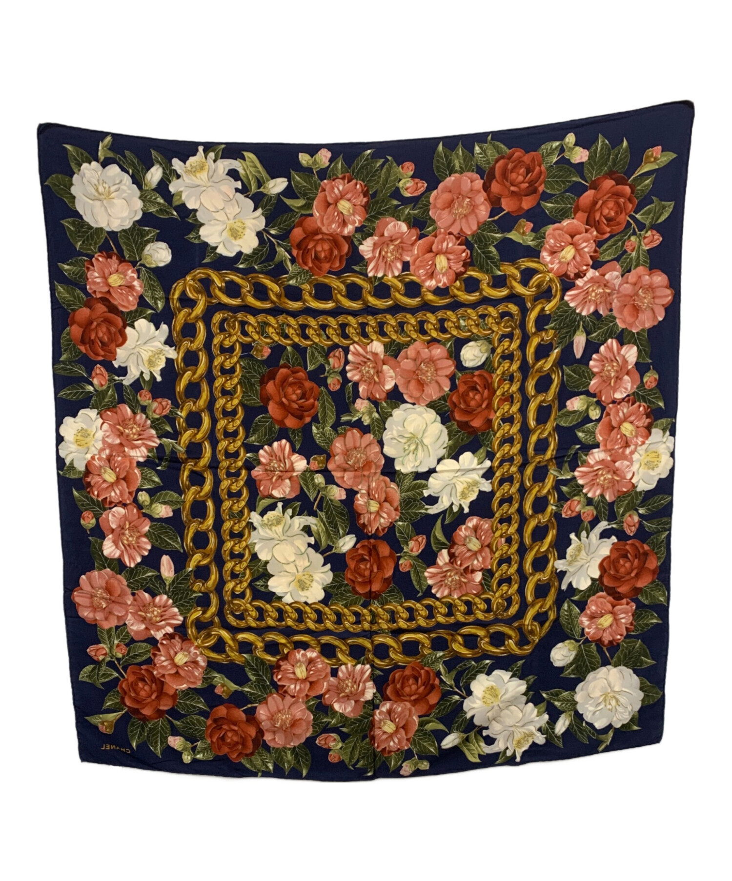 中古・古着通販】CHANEL (シャネル) スカーフ 花柄 ネイビー｜ブランド