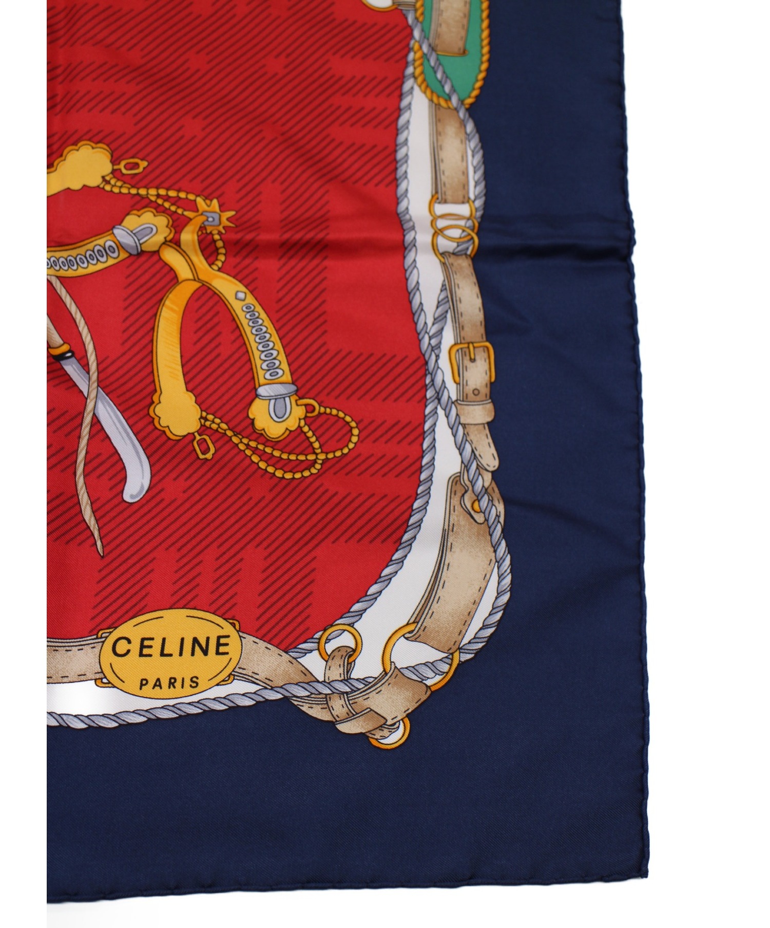 中古・古着通販】CELINE (セリーヌ) シルクスカーフ レッド×ネイビー