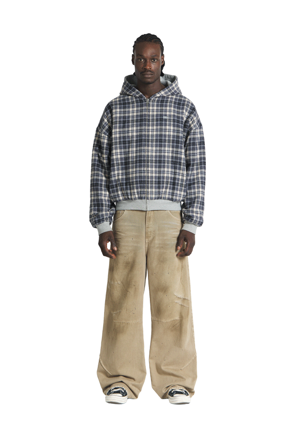 Reversible Flannel Zip-Hoodie Grey Blue – Trendt Vision