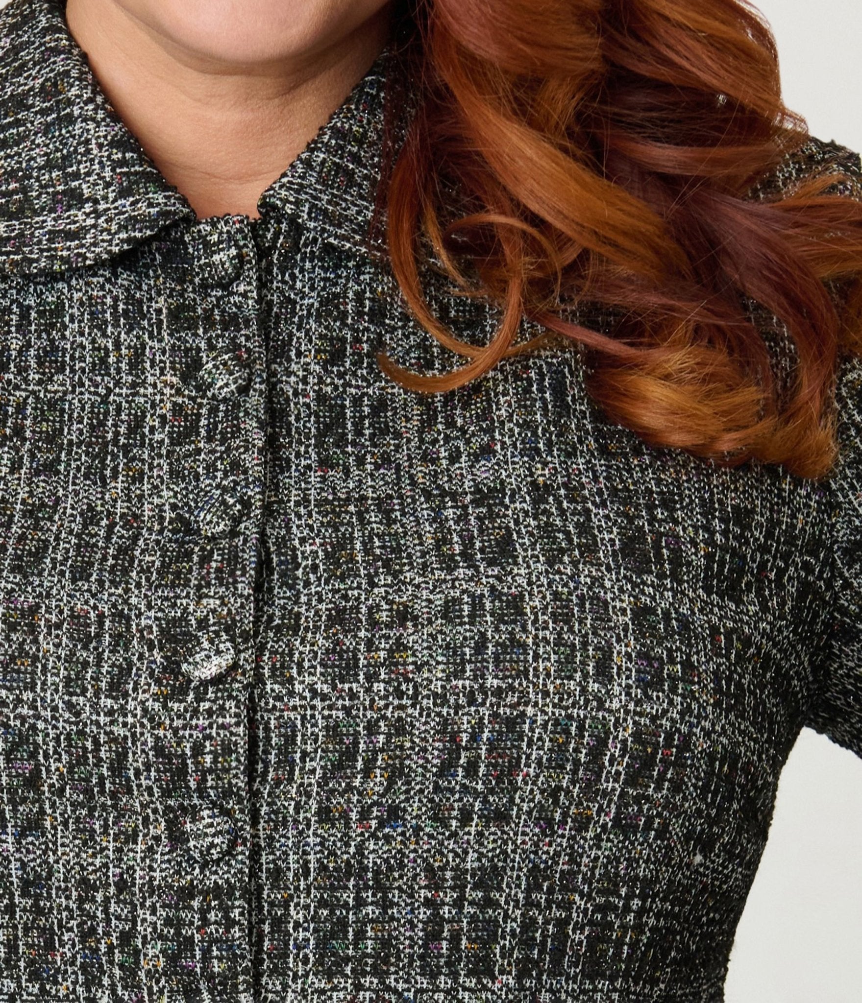 Unique Vintage Plus Size Black & White Plaid Boucle Peplum Jacket