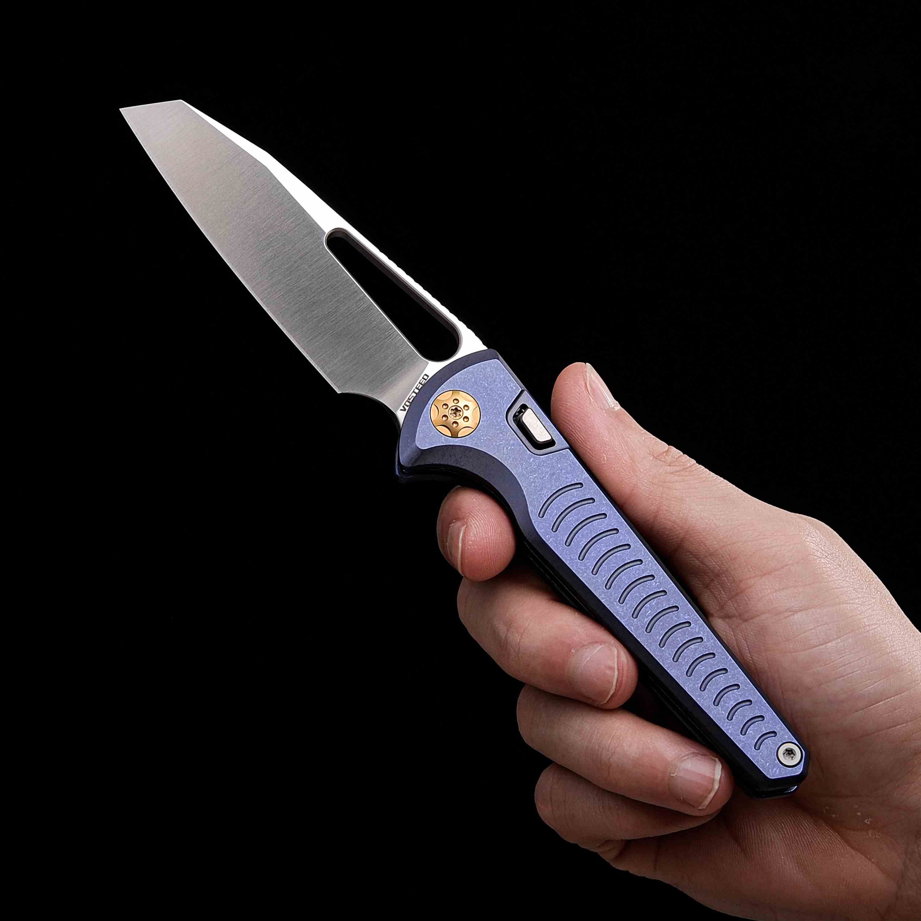 Gavko Leopard M390 Knife | Ti & Dark CF Button Lock Folder