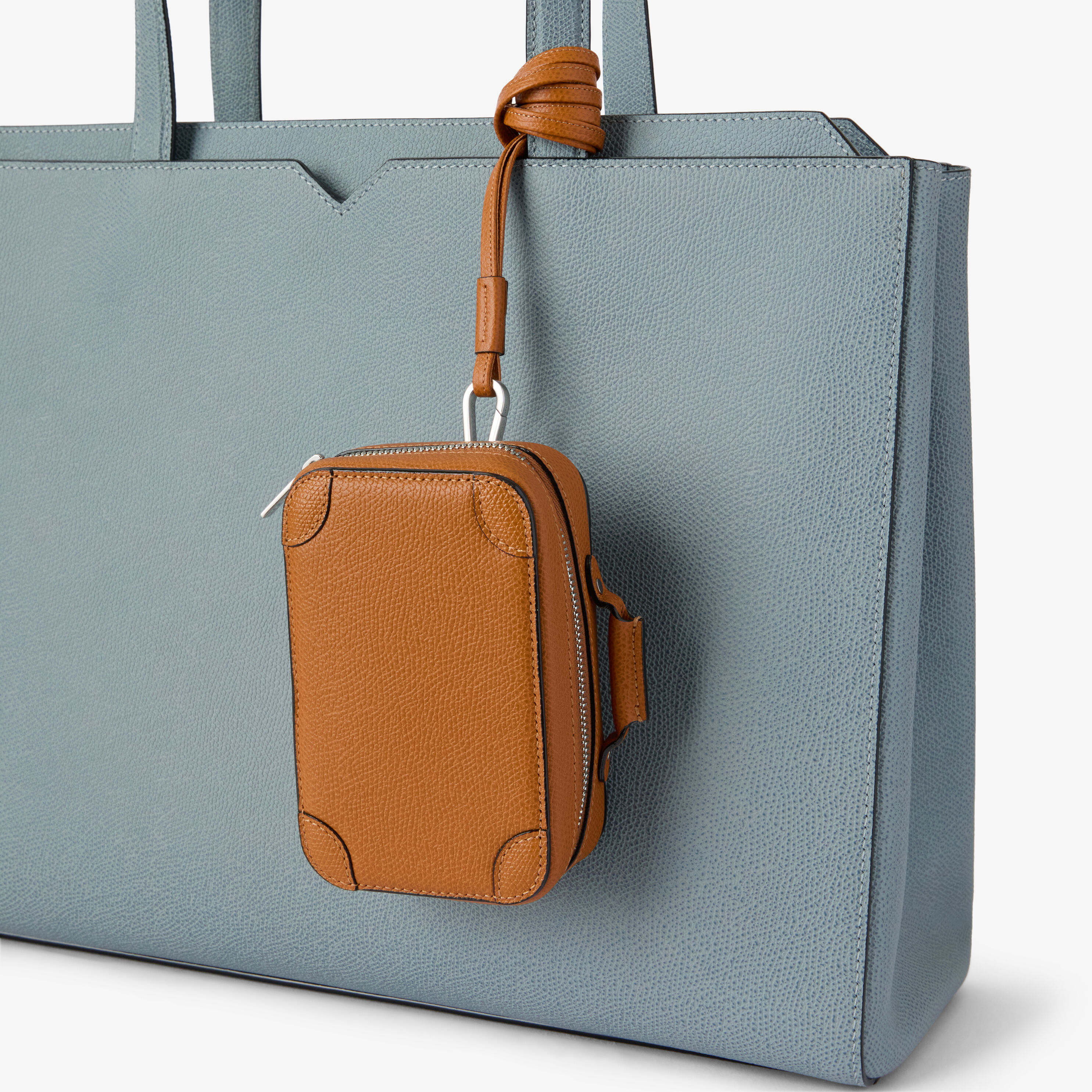 Brown Grained Leather Luxury Keychain | Valextra Costa