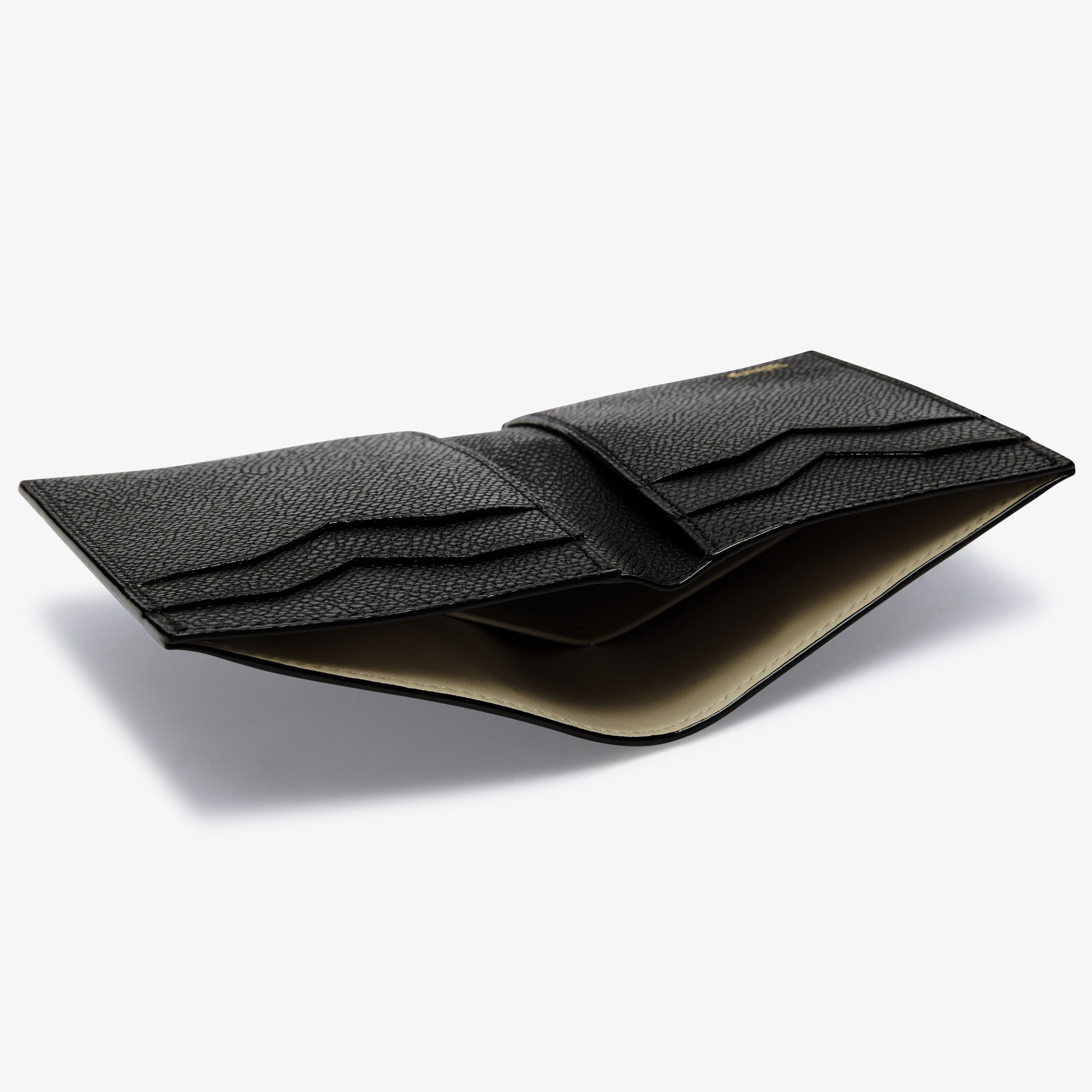 Women's Black Grained Leather Luxury Bifold Wallet | Valextra