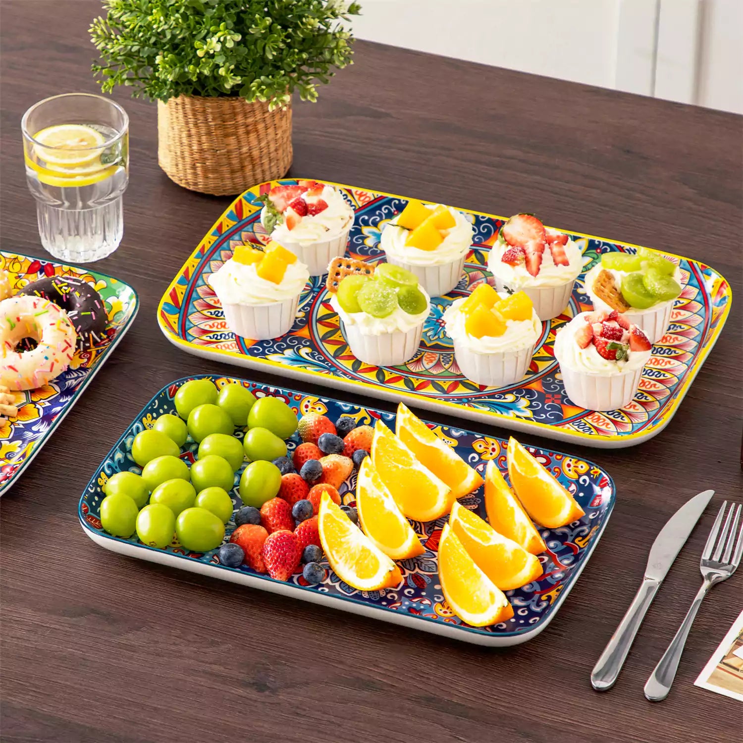 Porcelain Serving Platters | Vibrant Colors | Set of 3