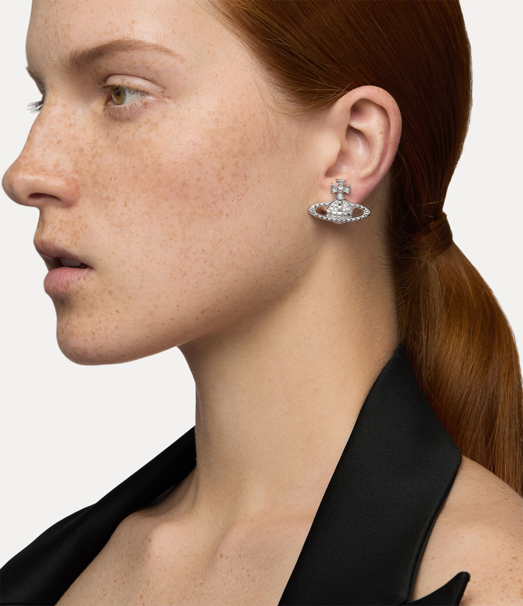 Mayfair Bas Relief Earrings in RHODIUM-Crystal | Vivienne Westwood®