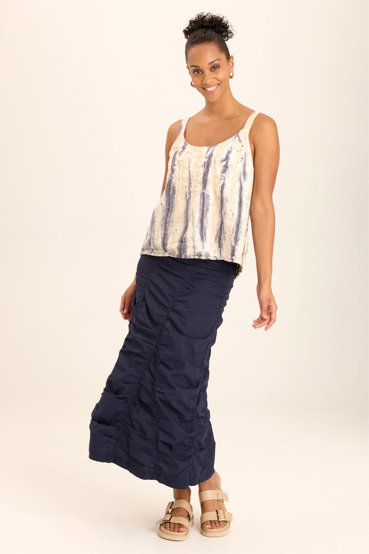 Wearables Shawnie Linen Billowy Pintuck Tank with distressed hem