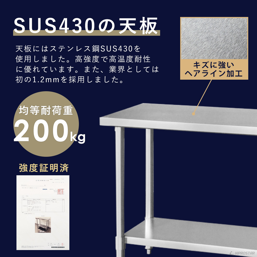 ステンレス作業台 板厚1.2mmモデル 1200×450×850 業務用