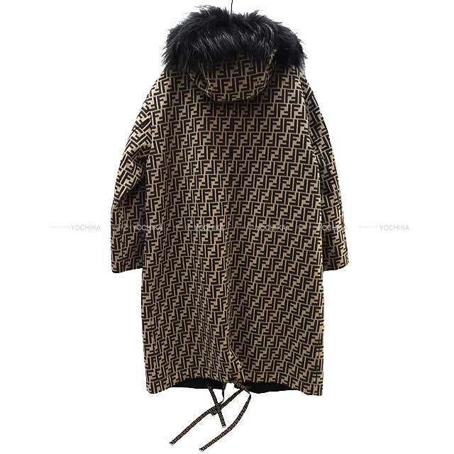2020 AW FENDI Fur hoodie coat Zucca FF reversible coat #44 Noir
