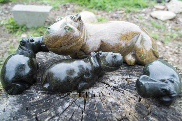 One of a kind African Fine Art: Hand Carved Stone Sculpture 'Hippo