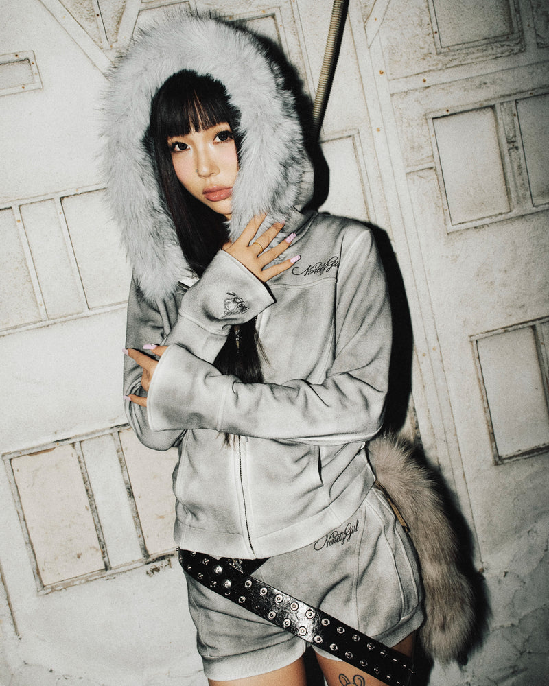 9090 girl Washed Zip Hoodie パーカー ファー M Washed Zip Hoodie – YZ