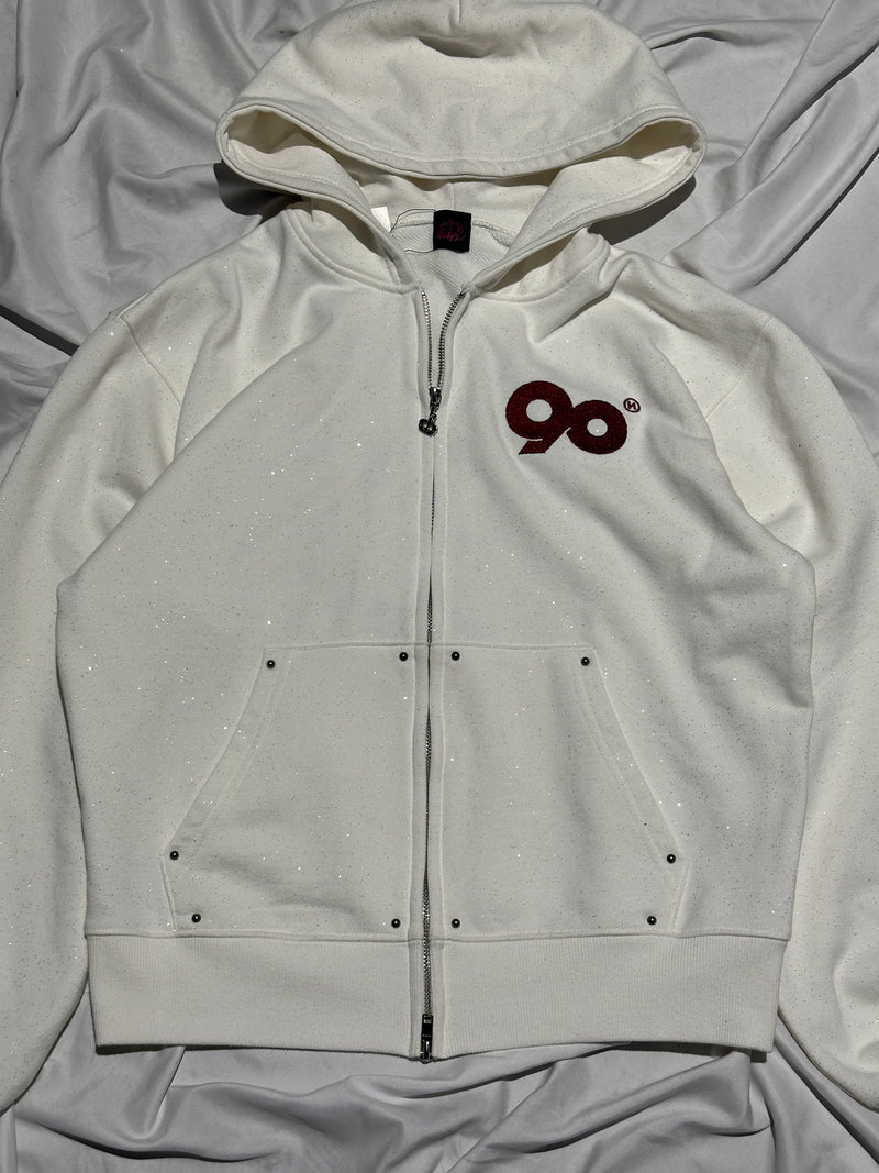 90 Logo Glitter Light Zip Hoodie【9090girl】 – YZ