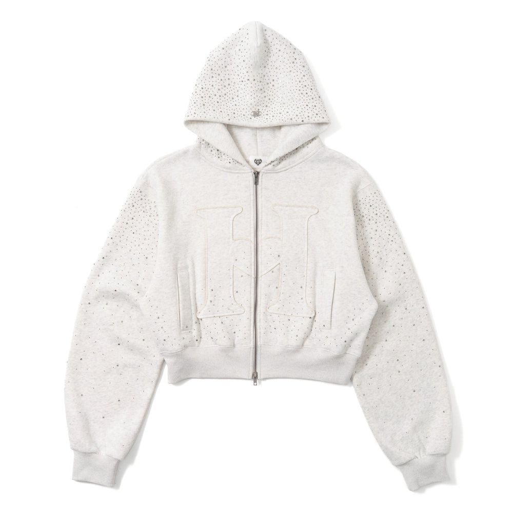 H heart logo rhinestone zip hoodie – YZ