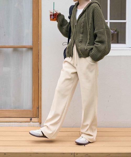 パンツ 「選べる2丈」裏起毛コーデュロイワイドパンツ レディース