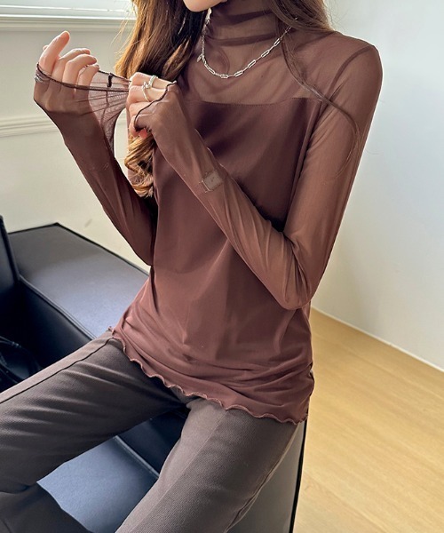 COCOMOMO tシャツ 裏起毛シアートップス ハイネック シアートップス