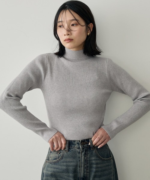 ニット セーター 「S，M，Lサイズ展開」ハイネックリブニット