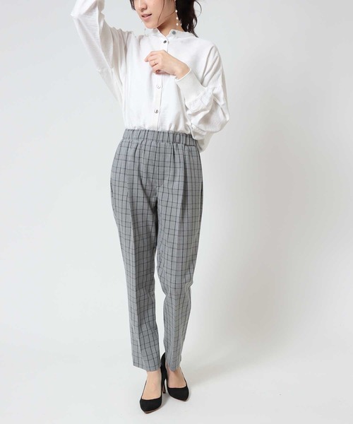 Jines（ジネス） パンツ チェック柄タックテーパードパンツ レディース