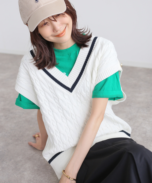 Spick＆Span（スピック アンド スパン） ベスト C/Peケーブルニット