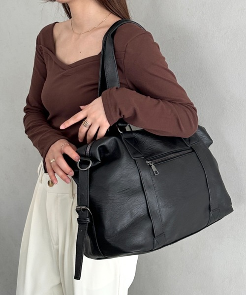 ボストンバッグ 「A4収納可能」PU 2WAYマルチショルダーバッグ