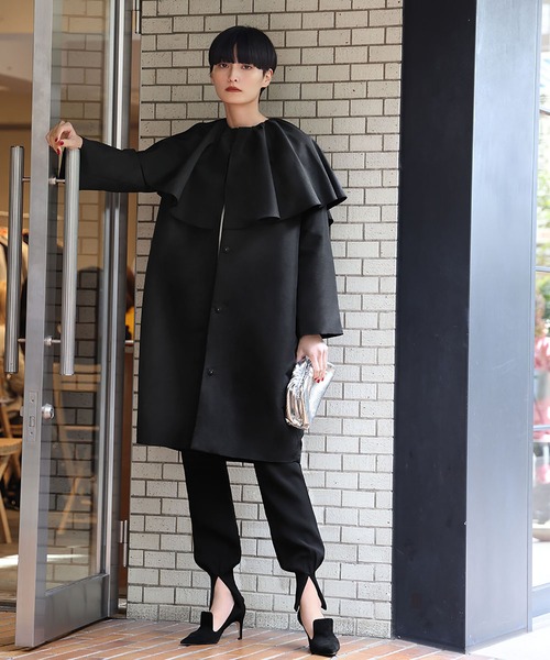 ELFRANK ノーカラーコート コート ビッグラッフルカラー付き2WAY