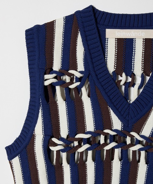 leinwande（ラインヴァンド） ベスト ジレ Braids Stripe Knitted Vest