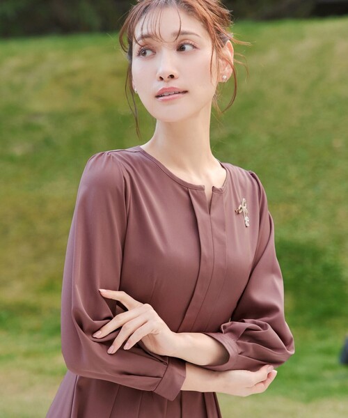 Tiaclasse ワンピース 「大きいサイズ」キーネックフレアワンピース