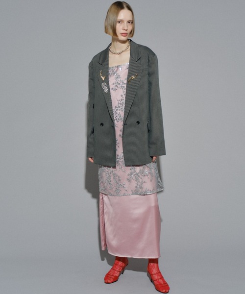 ワンピース Fastener slit satin dress/ファスナースリットサテン