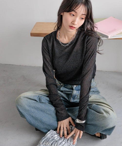 LOWRYS FARM（ローリーズファーム） tシャツ ラメクルーロングスリーブ