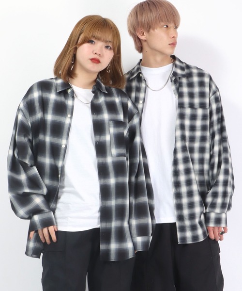 シャツ オンブレチェックシャツ メンズ レディース ユニセックス/長袖