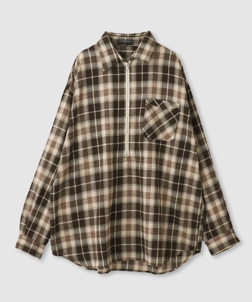 NAVY シャツ ハーフZIPオンブレチェックネルシャツ メンズ レディース