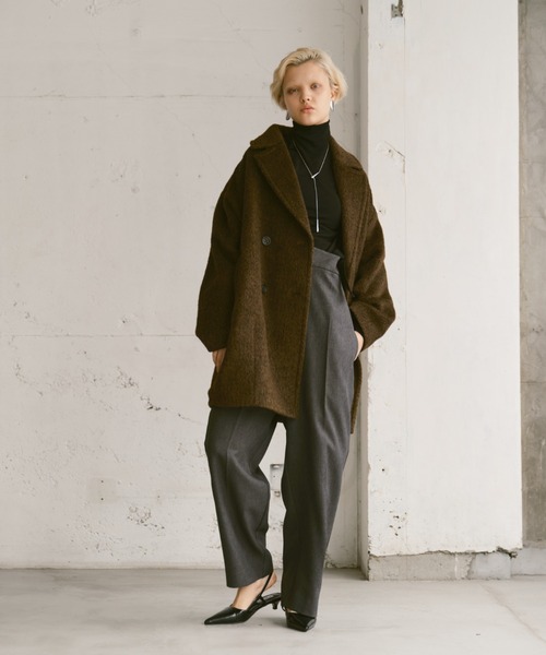 ピーコート pコート wool blend shaggy cocoon p coat/ウールブレンド