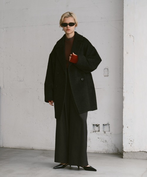 ピーコート pコート wool blend shaggy cocoon p coat/ウールブレンド