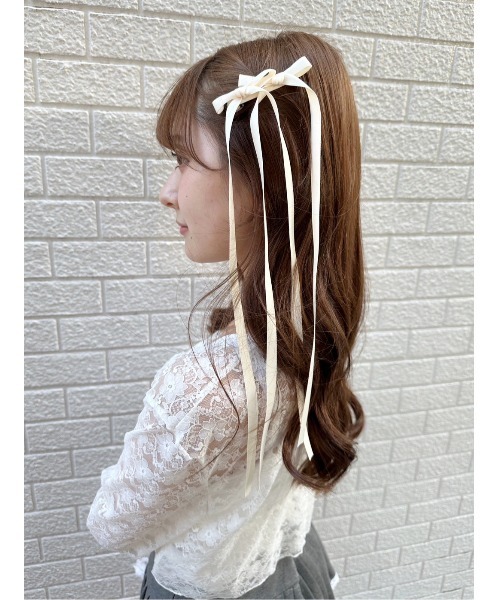 ヘアクリップ 「2点SET」ロングリボンクリップセット レディース