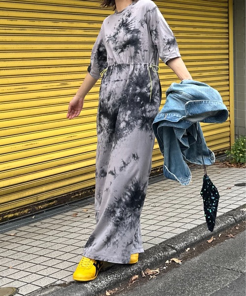 mi via loca ワンピース タイダイ配色ドロストギャザーロング