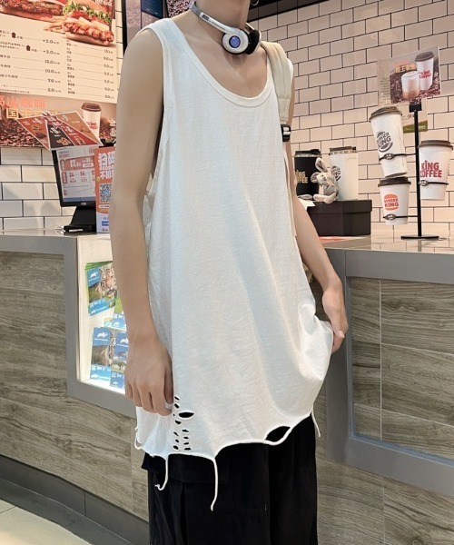 ROOP TOKYO タンクトップ Damage Long Tank top / ダメージ加工 ロング