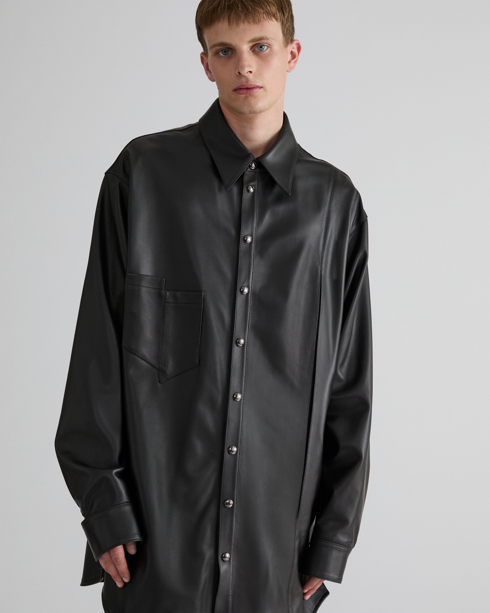 Black Oversized Sheepskin Leather Shirt – ZONA20