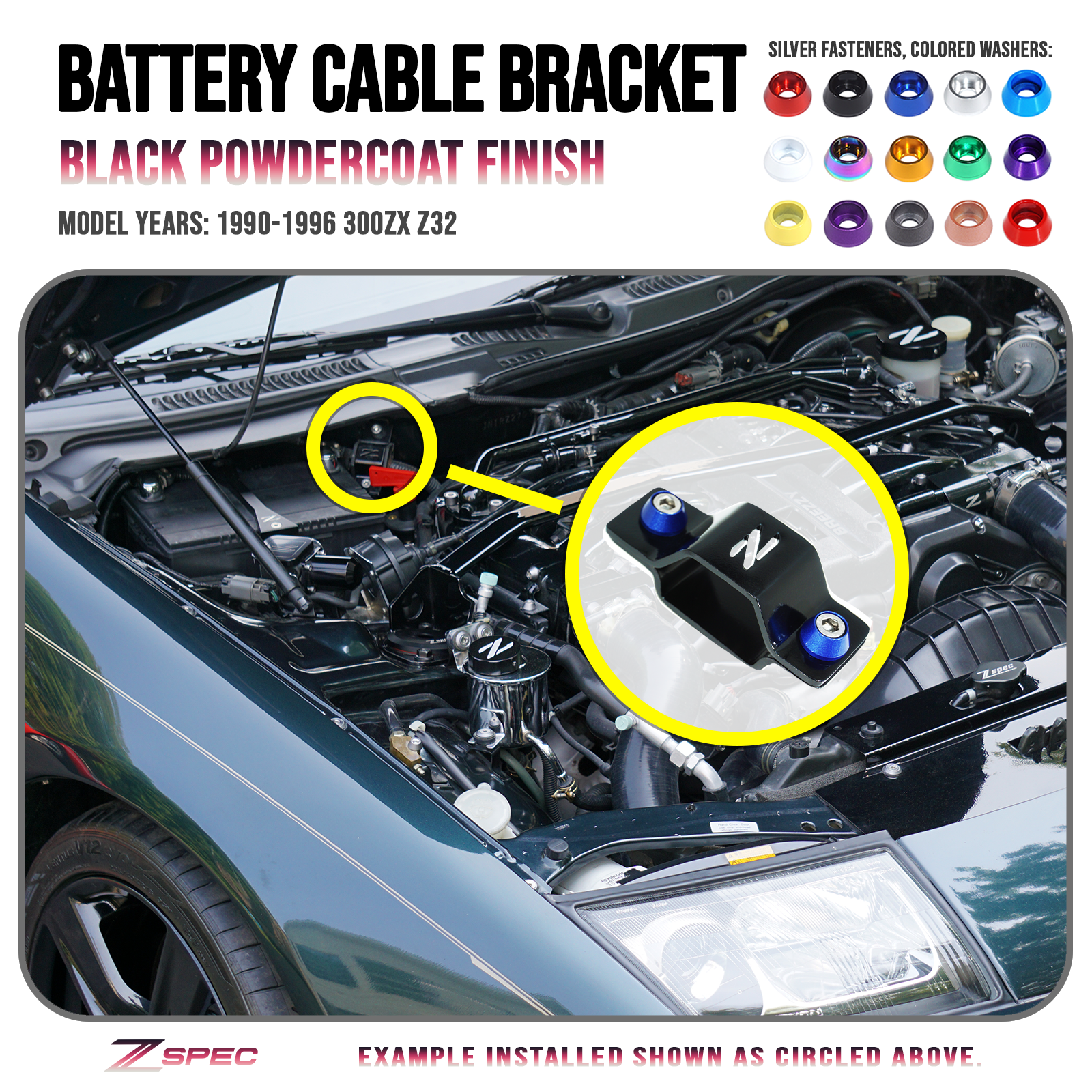 ZSPEC Battery Cable Bracket for '90-99 Nissan 300zx Z32, Black