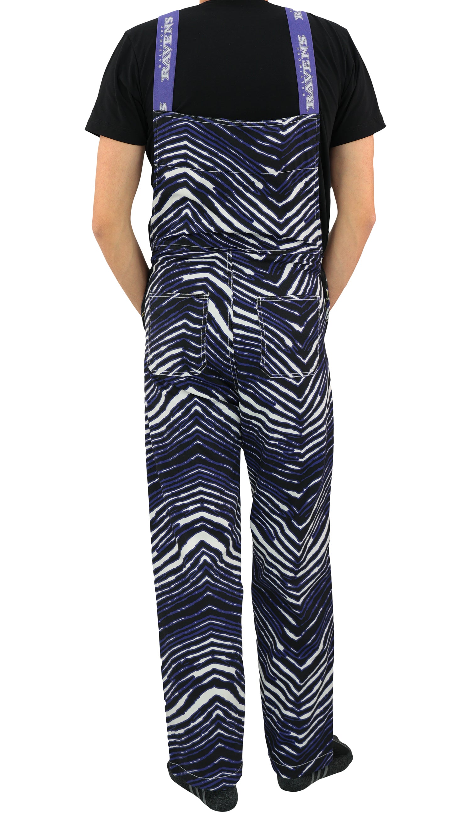 Zubaz NFL Unisex Zebra Lined Bib Overalls for Adult Men and Women, Bal