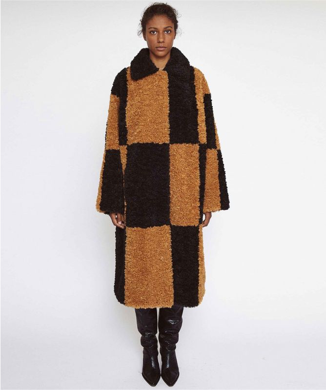 Stand Studio Nikki Checked Faux Shearling Coat | Jules B