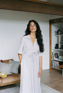A Bronze Age Eden Dress, Collared & Corset-Style Tie-Up Dress with