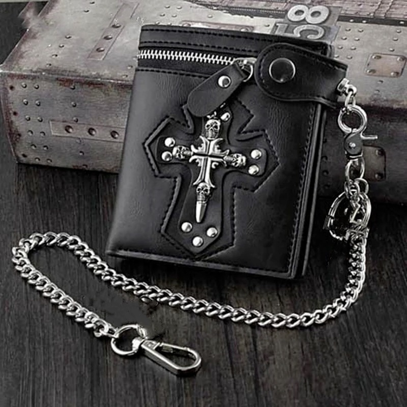 Men's PU Leather Wallet Foldable Rivet Retro Biker Wallet Anti