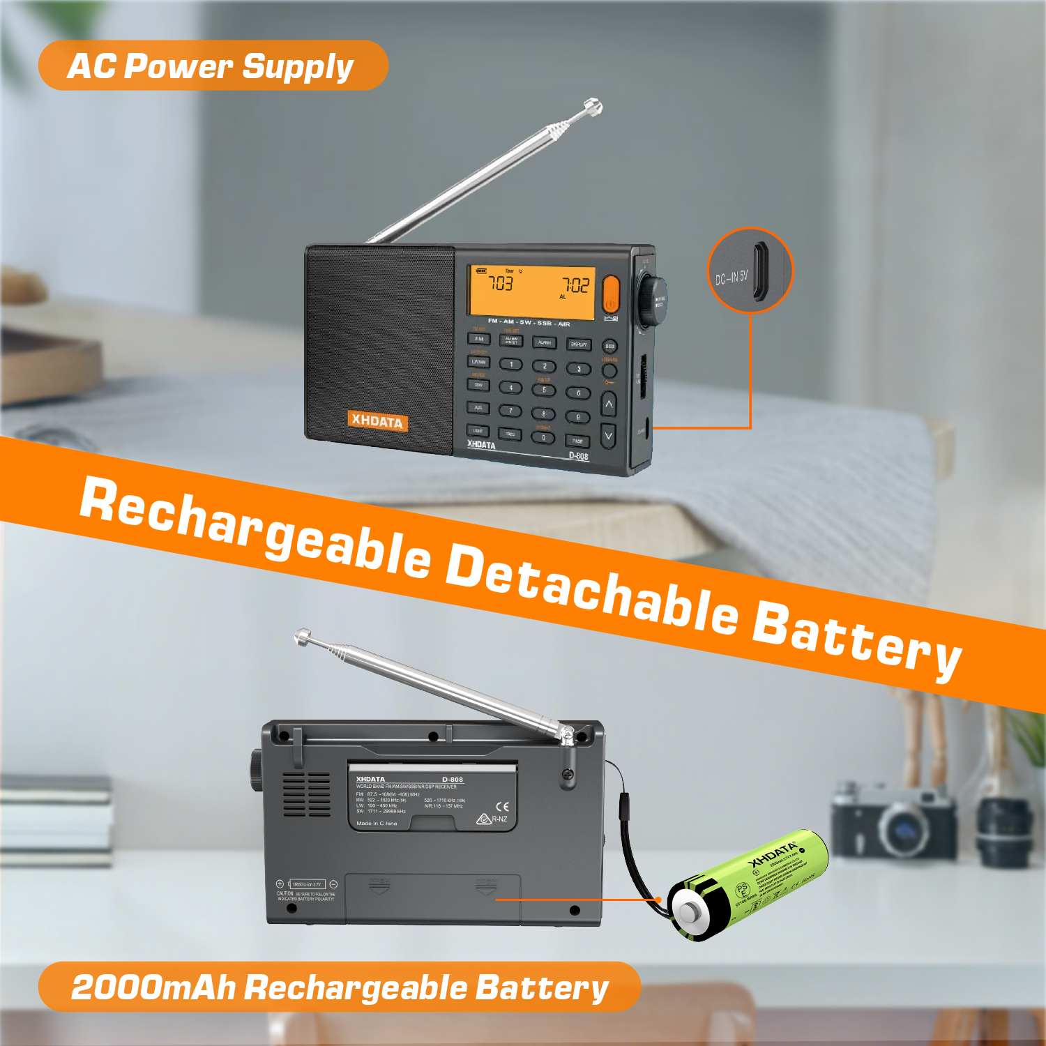 XHDATA D-808 AM/FM/SW/MW SSB AIR RDS フルバンドポータブルラジオ