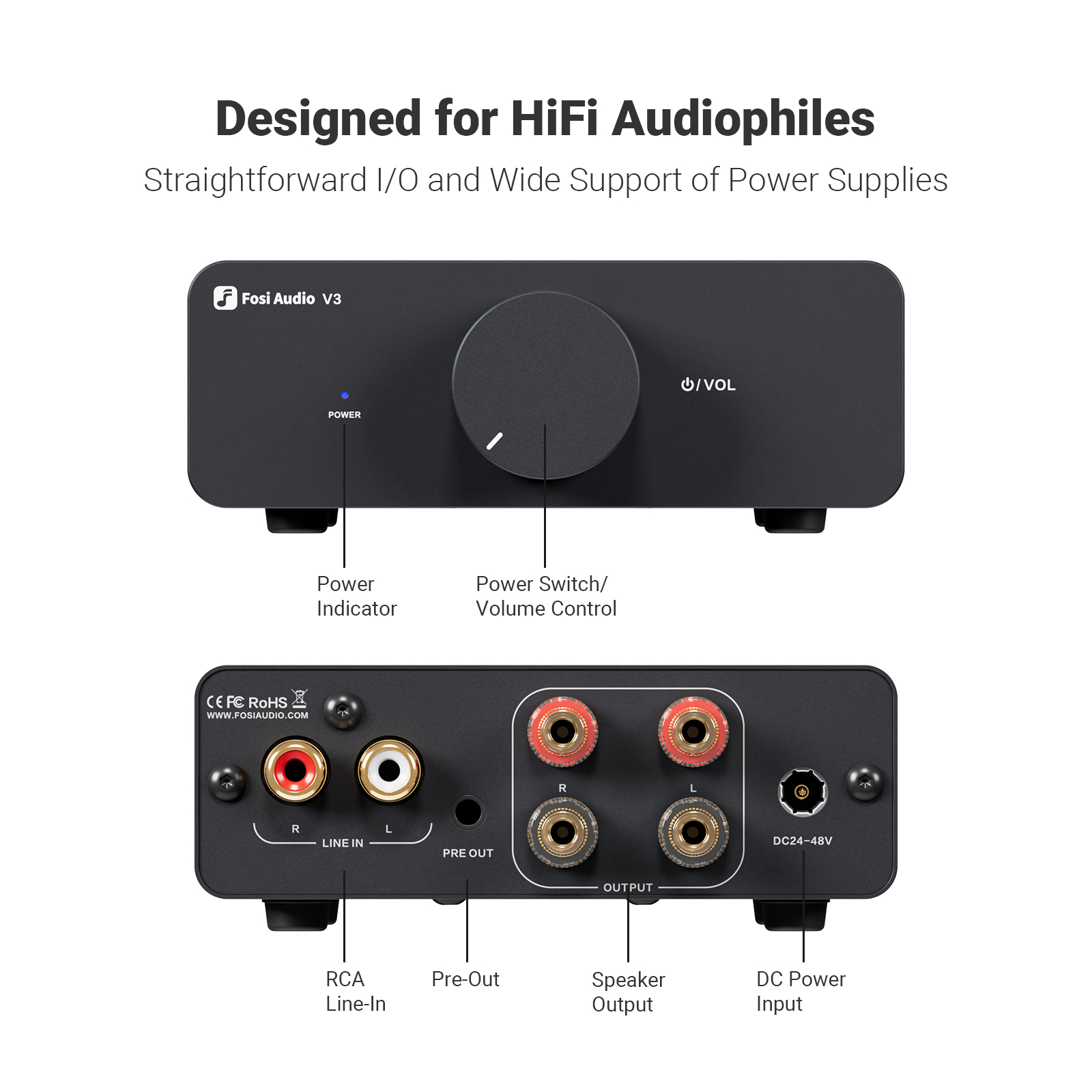 Fosi Audio V3ステレオパワーアンプ 300W×2 TPA3255 クラスDミニアンプ