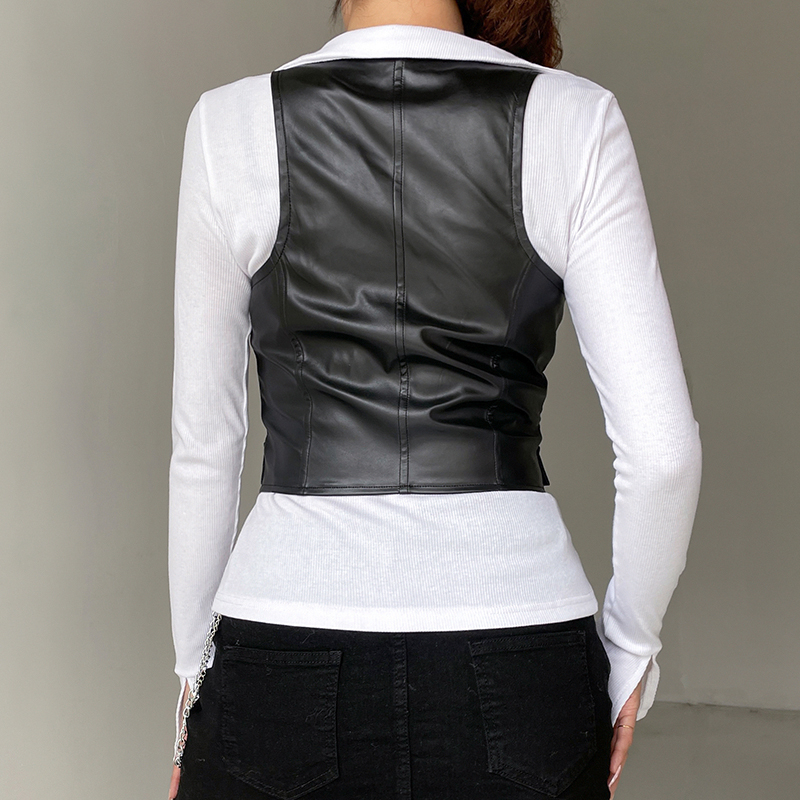 Xingqing y2k PU Leather Vest Vintage Aesthetic Women V Neck